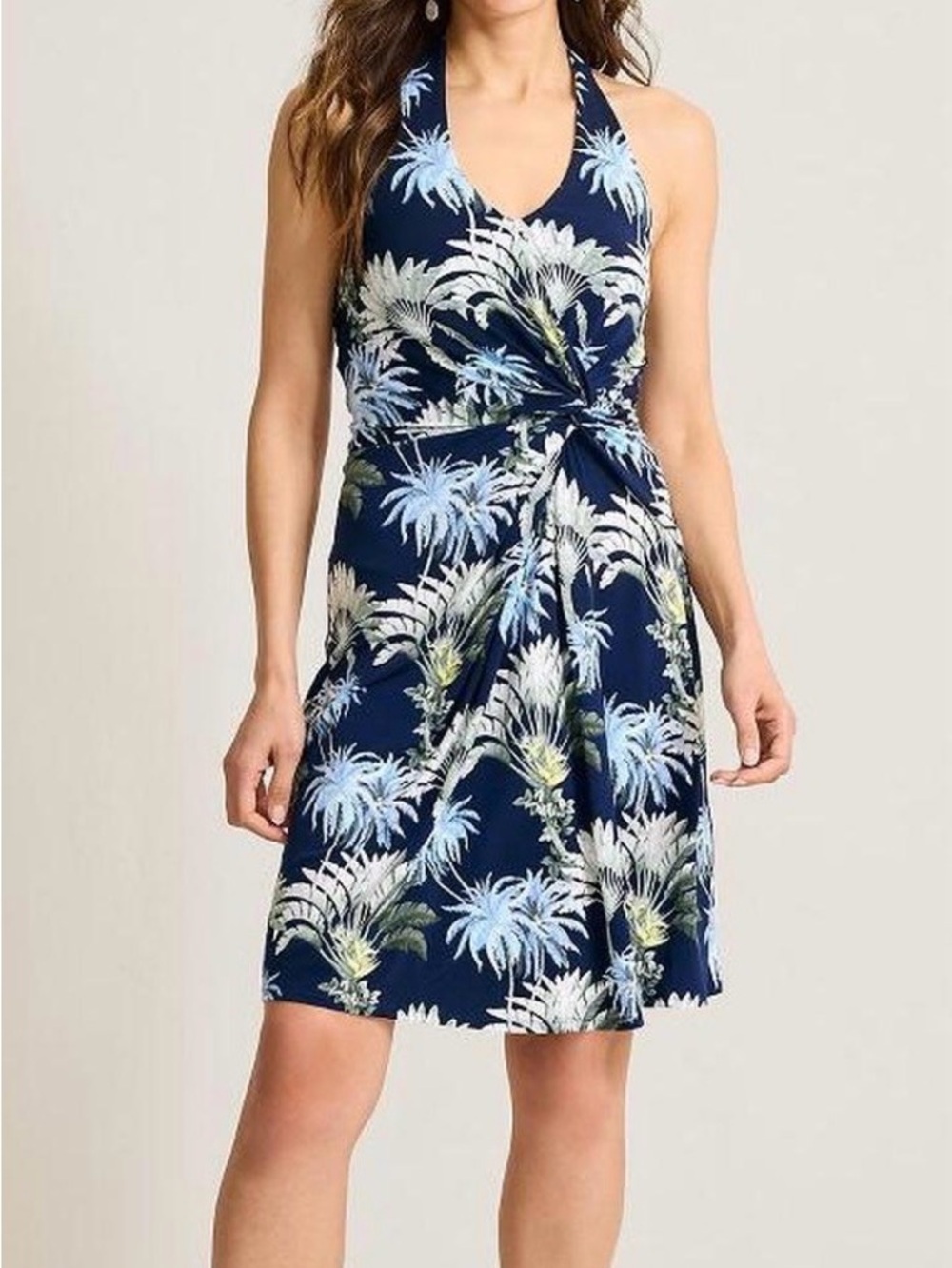 Tommy Bahama Navy Blue Tropical Halter Dress